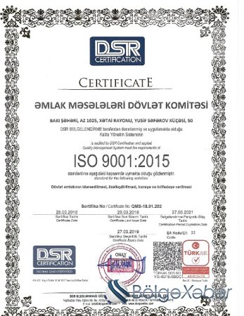 Əmlak Məsələləri Dövlət Komitəsi İSO standartı üzrə 2 sahəyə aid beynəlxalq sertifikata layiq görülüb