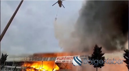 “EuroHome”da yanğını söndürmək üçün üç helikopter cəlb olunub – Video