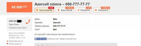 Azərbaycanda 80 000 manata mobil nömrə satılır