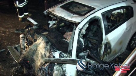Bakıda ağır qəza: Sürücü “Chevrolet”də yanaraq öldü - FOTO
