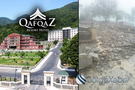 Qəbələdə təbii fəlakət: “Qafqaz Resort Hotel”i sel basıb, 5 kotec yararsız hala düşüb-VİDEO