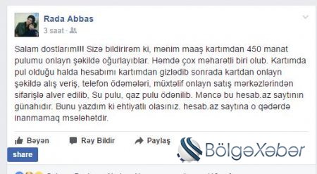 Qarabağ müharibəsi veteranının kartından 450 manat oğurlandı... - FOTO