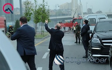 Kəmaləddin Heydərov yanan binaya gəldi - Foto+Video