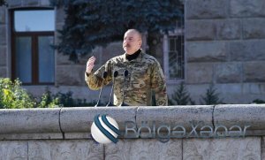İlham Əliyev Xankəndidəki paradda çıxış etdi