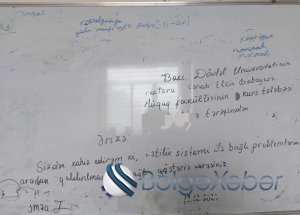 Tələbələr lövhədə Elçin Babayevə istiliklə bağlı ərizə yazdılar
